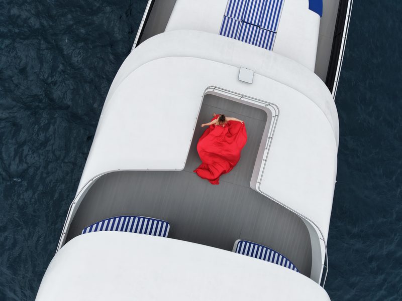 Relaxing on deck Ritrella Cruise Hotel aerial view Maldives